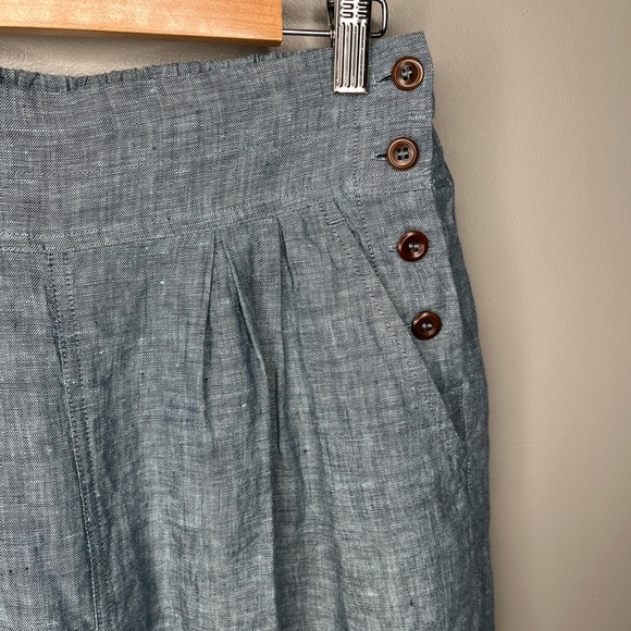 POETRY Cropped Pleated Trousers - Yarn Dyed Linen - Aqua Petrol - Picture 6 of 12